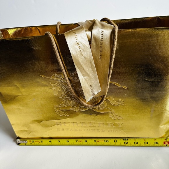 Authentic Burberry Gold Paper Shopping Bag Gold Knight Logo Discounted - Picture 5 of 9
